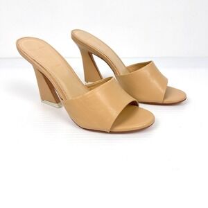 Sz 37.5/ US 6.5- Black Suede Studio Nadya Tan Handmade Leather‎ Block Heel Mules